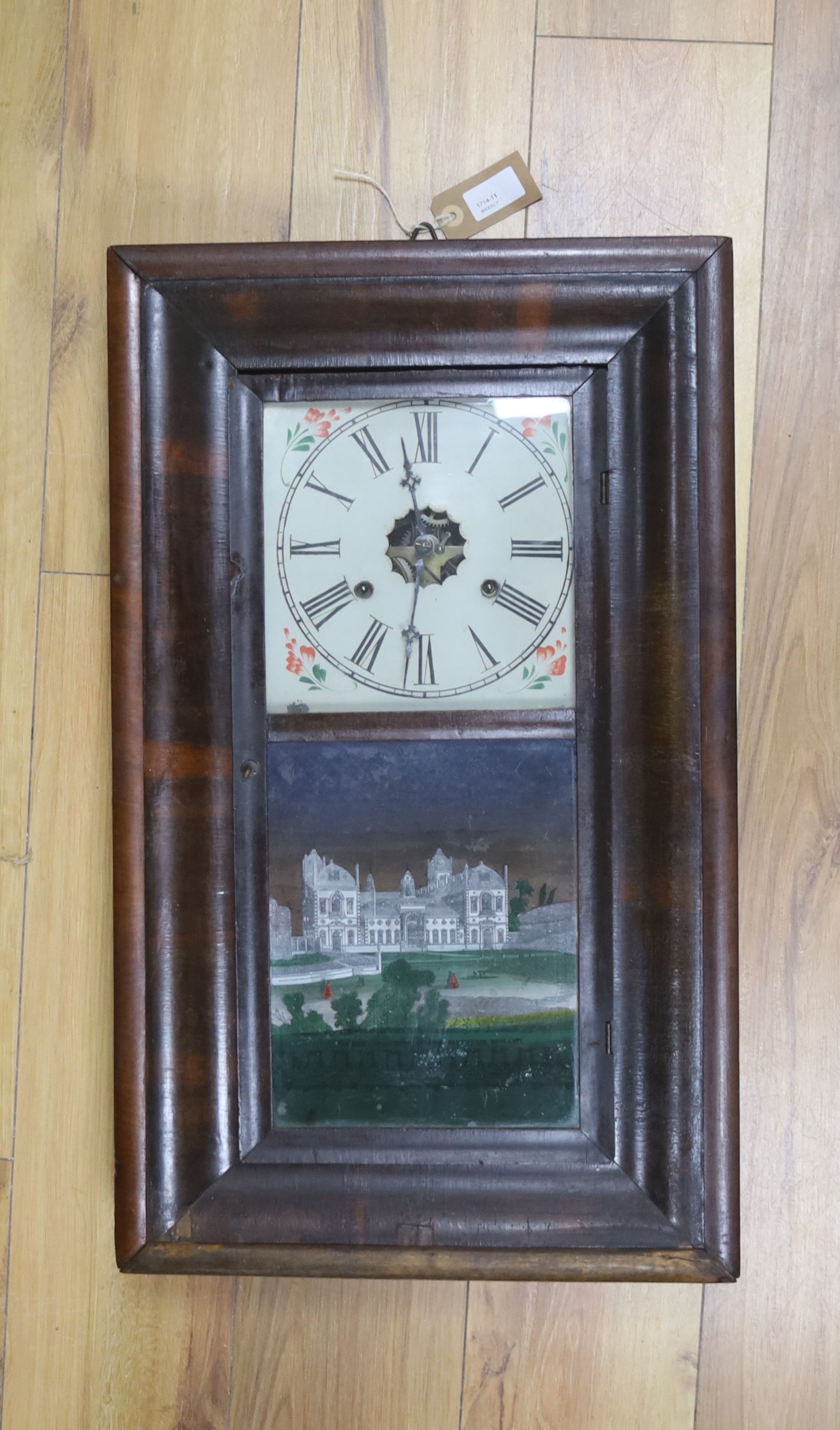 A 19th century Connecticutt shelf clock, signed Gerome & Co. in mahogany case, height 65cm